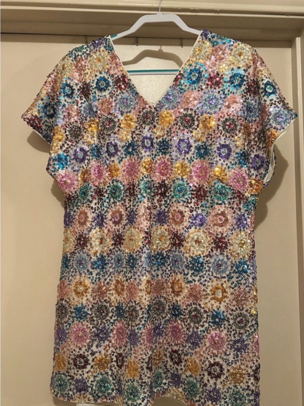 Multicolor Sequin V-Neck Mini Dress